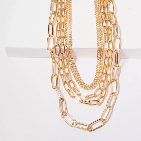 New - Zara Gold Chains Multi Big Link 1-Chain 5-Layered Necklace - Picture 10 of 16